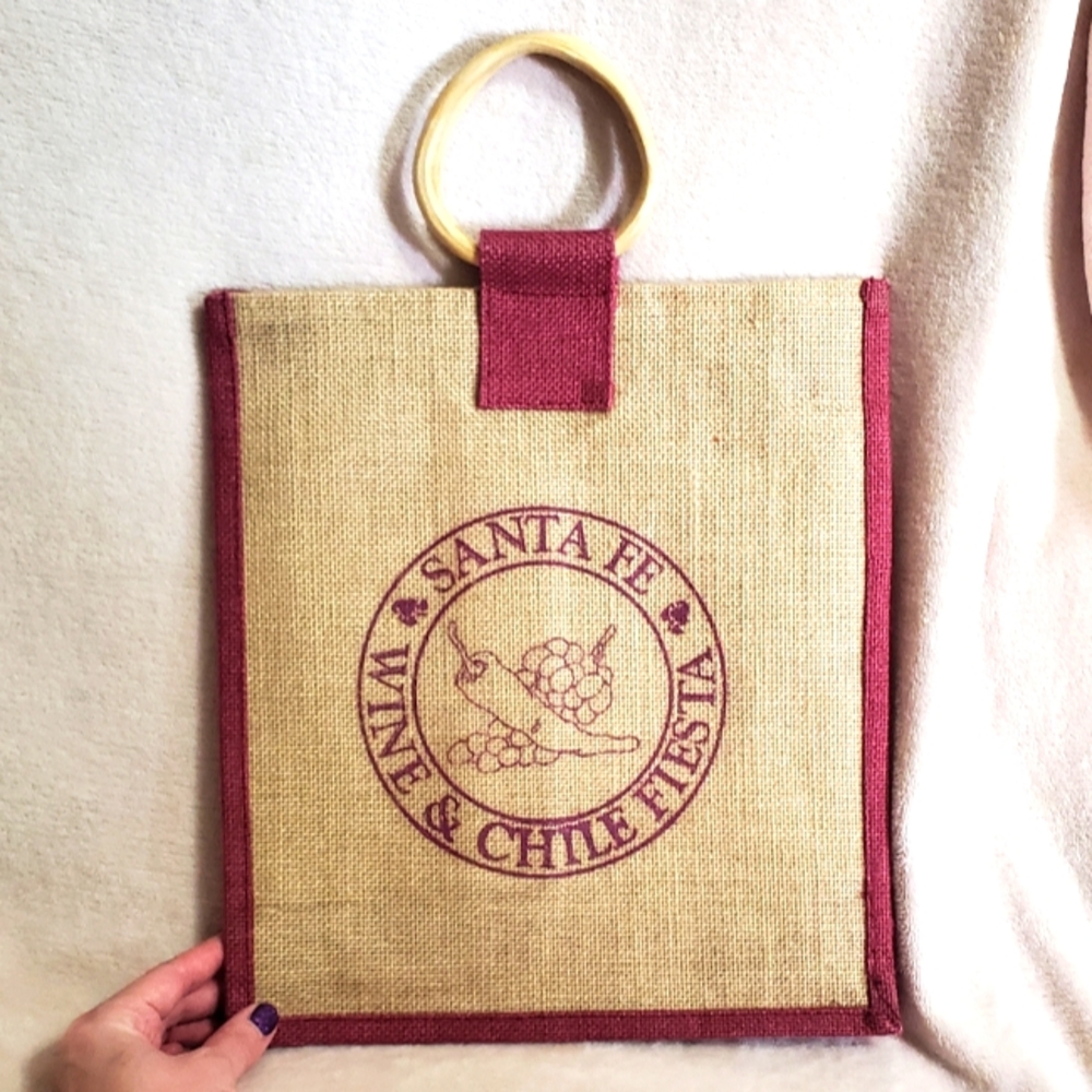NEW Santa Fe Wine and Chile Fiesta Burlap Wine Tote for 2 Bottles